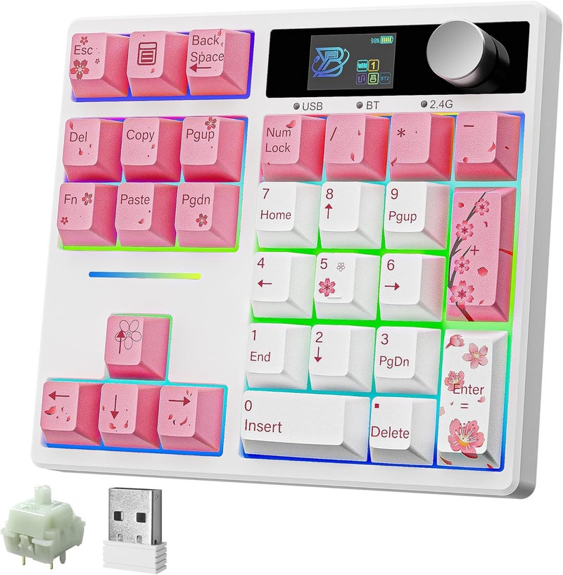 Boyi TD31Pro Gaming Keypad,BT5.0/2.4G/Type-C Wireless Numeric Keypad,RGB HotSwap Numpad Mechanical Number Pad,Gasket Number keypad Shortcut Keyboard(Romatic Cherry Blossom Keycaps) - Image 1